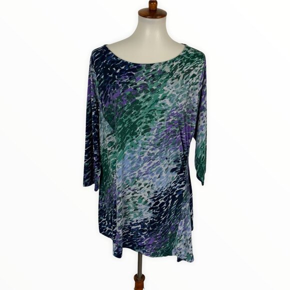 Mark Zunino 1X Abstract Print Boat Neck 3/4 Sleeve Tunic Top Flowy Stretchy - Picture 1 of 8